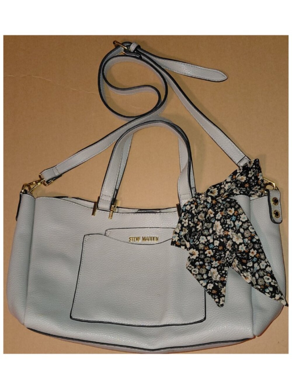 Steve Madden BParker Satchel w/ Floral Scarf Faux Pebbled Leather Gray - Picture 3 of 15